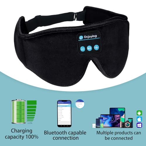 Bluetooth Sleep Mask Wireless Headphones 3D Bluetooth Eye Mask for Side Sleepers SYPVRY Blackout Eye Mask with Headphones Speaker for Airplane,Travel, Black