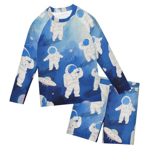 Traje de baño infantil con protección UV manga larga y estampado animado blanco