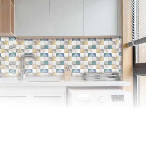 Niceminiwall Pegatinas de azulejos de mosaico con purpurina para salpicaduras de cocina y baño, 10 x 10 cm, 10 unidades, calcomanías de pared impermeables, decoración interior del hogar (MSC079)