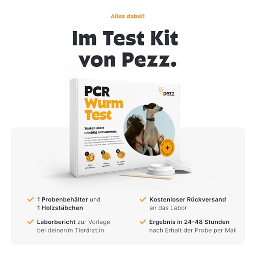 Pezz PCR Wurmtest Hund | 9 häufigsten Würmer & Parasiten | Giardien, Bandwürmer, Spulwürmer, Hakenwürmer, Herz- und Lungenwürmer etc. | Labor-Befund inkl. CT-Wert | gratis Labor-Versand