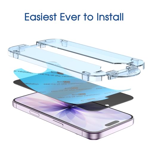 Image of amFilm OneTouch Privacy Screen Protector for iPhone 17 6.3'' + Camera Lens Protector | Auto-Alignment install | Bubble Free | 9H Tempered Glass | Shatterproof | Anti Privacy | Case Friendly 2+2 Pack