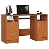 Bureau AKORD d'angle droit B16 Blanc 124 cm 3 tiroirs façade Chêne Sonoma 2 étagères
