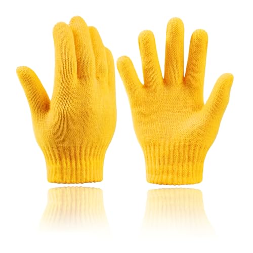 Zando Kids Yellow Winter Gloves Full Fingers Warm Soft Stretchy Flexibly Grasp Objects With ruffled cuffs Knit Toddler Mittens Suitable as Gifts for Boys Girls Aged 5-7 for Christmas Halloween