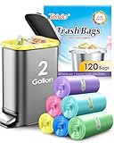 Small Trash Bags 2 Gallon 120 Count Strong Trash Bags Colorful Small Garbage Bags, Trash Can Liners for Bathroom Home Office Kitchen Bedroom, fit 5-10 Liter, 1,1.2,1.6,2,2.6,3 Gal,Multicolor