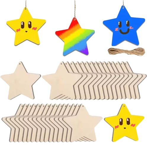 50 Stück Holzsterne zum Bemalen - 8cm Sterne Deko Holzsterne Holzanhänger zum Beschriften DIY Handwerk für Hochzeit Geburtstag Weihnachten Valentinstag Geschenkanhänger