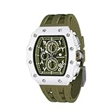 TSAR BOMBA Watches for Men Luxury Tonneau Mens Watch Waterproof 50M Analog Watch Chronograph Calendar Date Men’s Dress Business Work Wristwatch,TB8204QA-Olivewhite