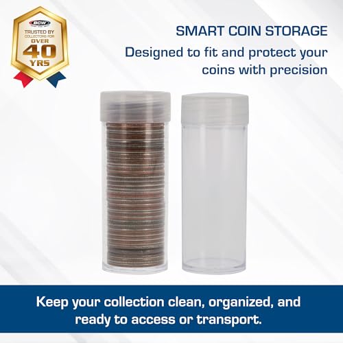 BCW Quarter Coin Storage Tubes - 10 Pack | Archival Quality Plastic Coin Holders, Screw-On Caps | Long-Term Coin Storage
