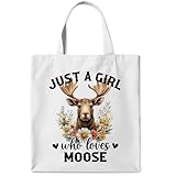 WAITPI Moose Canvas Tote Bag Gifts for Women Moose Lovers Owner, Cute Floral Who Loves Animal Tote Bags, Funny Christmas Aesthetic Reusable Tote Bag for Shopping Camping