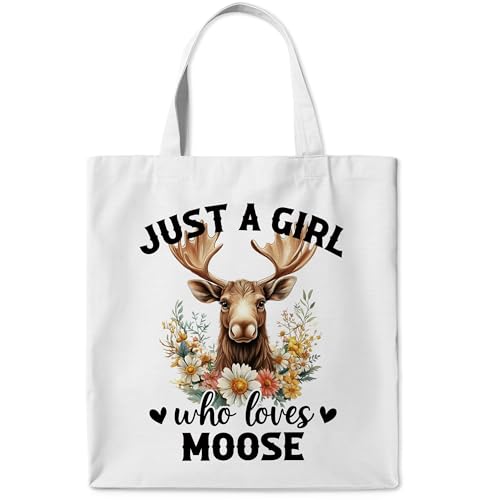 WAITPI Moose Canvas Tote Bag Gifts for Women Moose Lovers Owner, Cute Floral Who Loves Animal Tote Bags, Funny Christmas Aesthetic Reusable Tote Bag for Shopping Camping