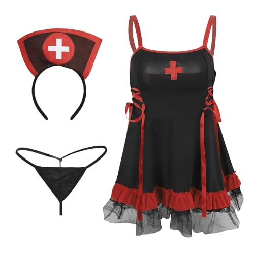 Women Sexy Nurse Lingerie Set XXL Strappy Dress with G String and Headband - Image 2