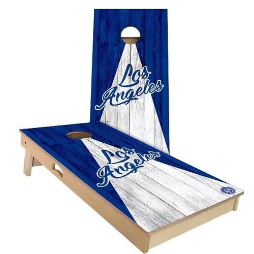 Skip's Garage Los Angeles Triangle Themed #1 Baseball Cornhole Set - Backyard 2x4 (Corn Bags) - Include Hole + Edge Lights