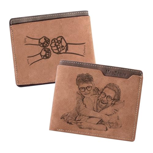 FKF Custom Wallets for Men, Personalized Leather Wallet with Engraved Name & Photo Initials, Customized Wallet Gifts for Dad Husband Boyfriend, Anniversary Father's Day Christmas Gifts (Father's Day)