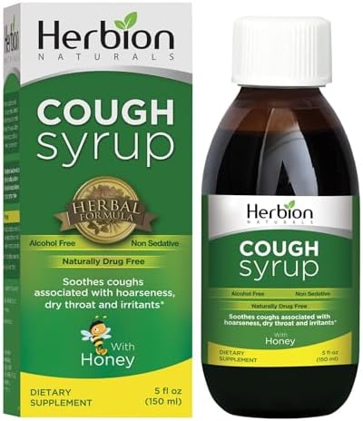 Herbion Naturals Cough Syrup with Honey, Helps Relieve Cough & Soothes Sore Throat, for Adults & Kids 13 Months and Above, 5 FL Oz