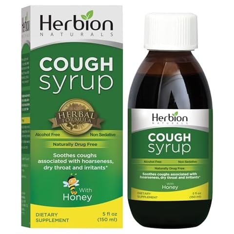 Herbion Naturals Cough Syrup with Honey-5FLOz-Relieve Cough & Soothes Sore Throat-Optimizes Immune-Promotes Lung Function-for Adults & Kids 13 Months+ Cover