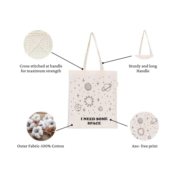 Canvas Tote Bag for Women | Printed Multipurpose Cotton Bags | Cute Hand Bag for Girls (I Need Some Space, I Need Some Space) - Image 3