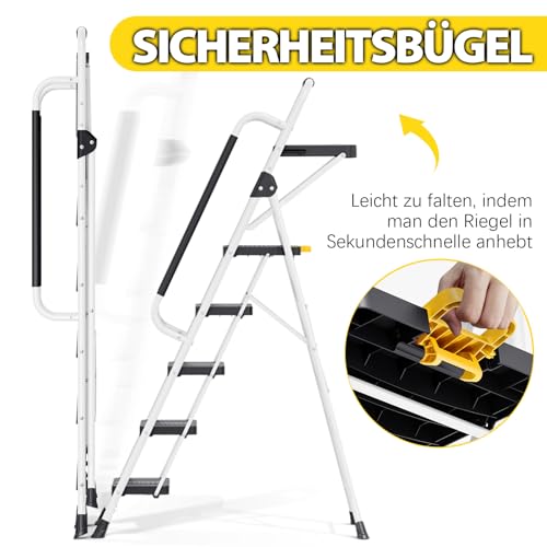 KINGRACK Trittleiter 5 Stufen, Leiter Klappbar mit Sicherheitsschloss