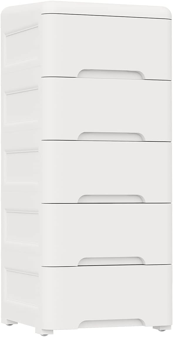 One-Day Sale: Up to 60% Off Nafenai Plastic Storage Dressers,5 Drawers Dressers Chests of Drawer,Bedroom Furniture,Dresser for Playrooms,Kitchen Storage,Living Room,Bathroom Drawer,13.8in Width Storage,White