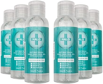 Halo KML Instant Hand Sanitiser Gel 100ml Pack of 6, Antibacterial 76% Alcohol Hand Gel with Moisturisers & Aloe Vera, Kills 99.9% of Viruses and Bacteria