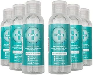 Halo KML Instant Hand Sanitiser Gel 100ml Pack of 6, Antibacterial 76% Alcohol Hand Gel with Moisturisers & Aloe Vera, Kills 99.9% of Viruses and Bacteria