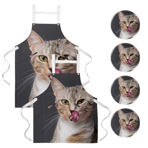 Tabliers de cuisine chat imperméables lot de 2 avec broches pour pâtisserie