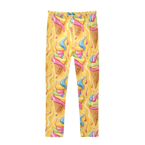 Colorful Ice Cream Yellow Girls Casual Leggings for Kids Printed Long Pant Bottoms Stretch and Soft
