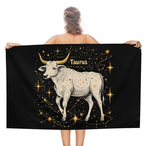 Zodiac Sign Taurus Printed Beach Towel Lightweight Swim Surfing Towels for Pool Travel Vacation 130x80cm