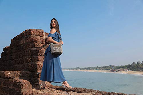 Myra Bag Indigo Upcycled Canvas & Leather Shoulder Bag S-14512