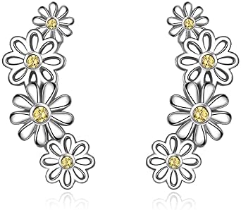VONALA 925 Sterling Silver Ear Climber Earrings with Cubic Zirconia Jewellery for Women Girls