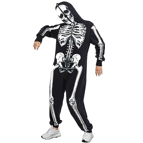 Combinaison squelette d'Halloween imprimé squelette 3D une pièce à capuche - 2
