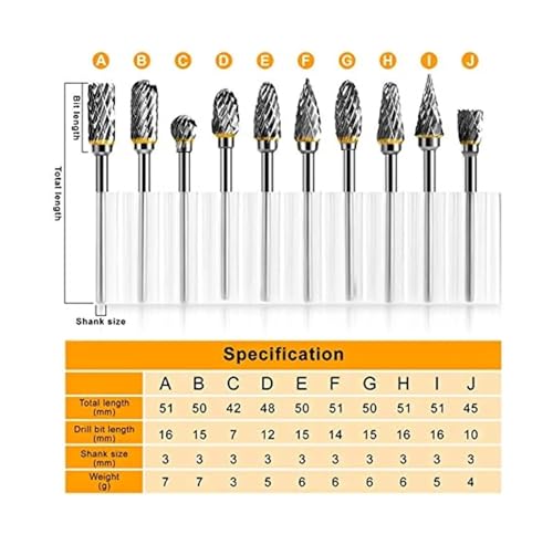 10 piezas fresas de carburo de tungsteno diamante doble miniatura 2