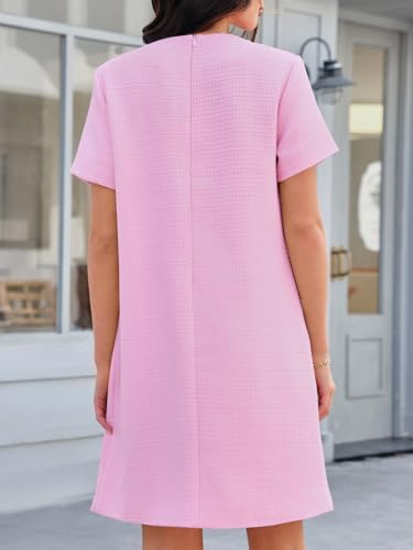 Image of Wenrine Women's Tweed Mini Dress Short Sleeve Crew Neck Work Office Elagant Formal Summer A Line Dresses