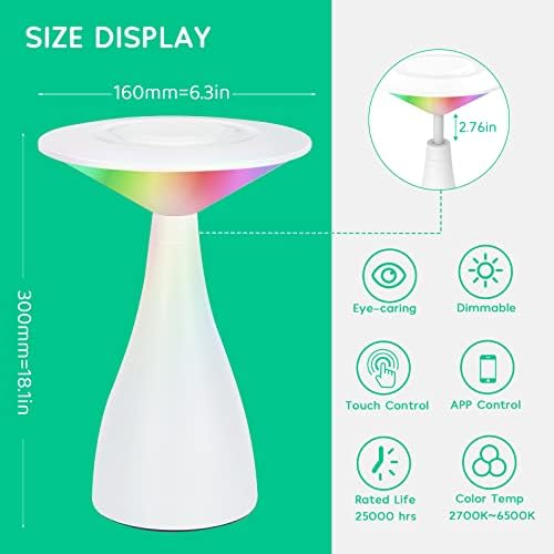 Winees Smart Table Lamp, LED RGB Color Changing Night Light, Wi-Fi Touch Control Dimmable Ambient Light, Compatible with Alexa Google Home, APP Control Bedside Lamp (Smart Table Lamp)