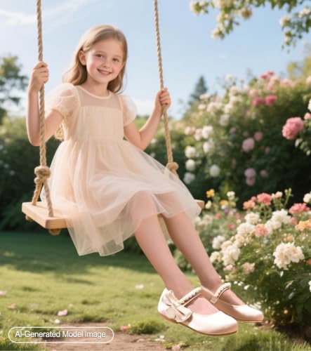 Image of PHIRAMIN Toddler Flower Girl Glitter Dress Shoes Little Girl Ballet Flats Bow Wedding Party