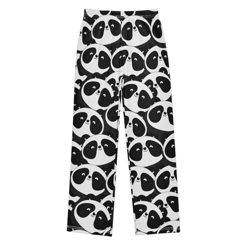 ZZXXB Black and White Panda Pattern Boys Long Pants Soft Trousers Elastic Waist Kids Lounge Bottoms with Pockets S-XL