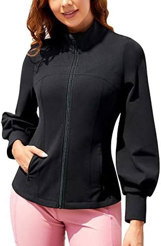 TrainingGirl Women Workout Athletic Jacket Full Zip Sports Define Track Jacket Slim Fit Lantern Long Sleeve Running Yoga Tops