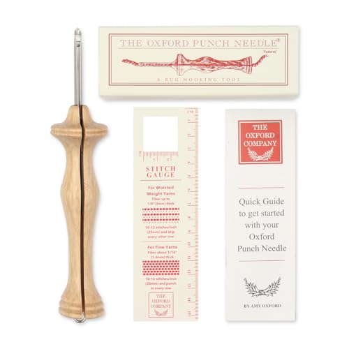The Oxford Punch Needle #10 (1/4 inch Loop) Fine Point Punch Needle | Patented Design | Ergonomic Natural Wood Handle | Electropolished Steel Tip | Ideal for Rug Hooking