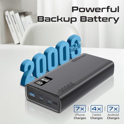 Image of Promate Power Bank 20000mAh | Ultra-Slim Portable Charger, 20W Type-C Input /Output Port, 22.5 QC 3.0, LCD & Over-Heating Protection, Fast Charging for iPhone, Android, Bolt-20PD - 2 Years Warranty
