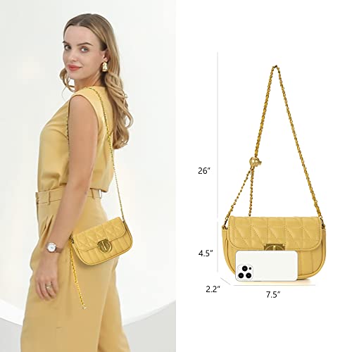 Milan Chiva Quilted Small Crossbody Handbags For Women, Satchel Purses With Chain,Yellow-Mc-1001Yl #TOP1