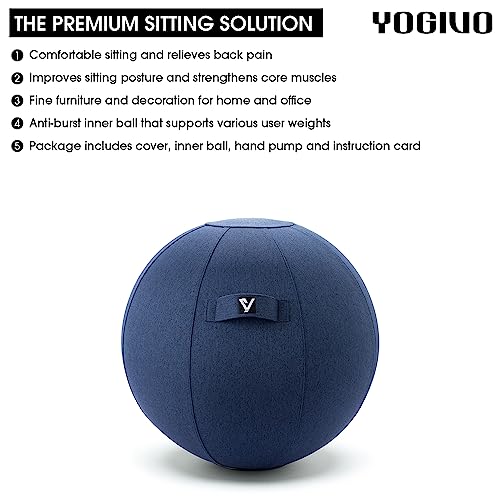 Image of Sitting Ball Chair for Office and Home, Pilates Exercise Yoga Ball with Cover for Balance, Stability and Fitness, Ergonomic Posture Exercise Ball Seat with Handle and Pump