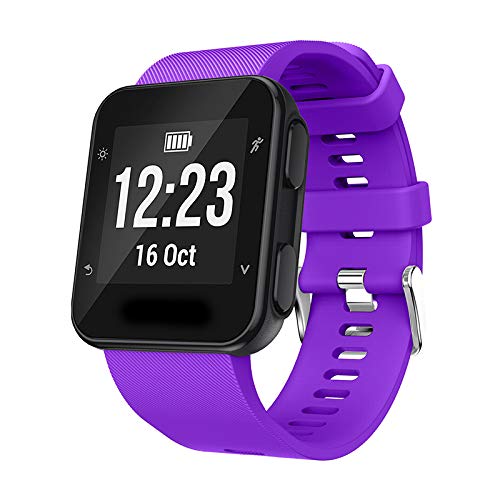 Yikamosi Compatible con Garmin Forerunner 35 Correa,liberación rápida Silicona Suave Cierre de Acero Inoxidable Correas de Repuesto para Garmin Forerunner35/Forerunner30 GPS Watch,Púrpura