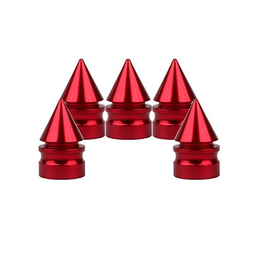 SENZEAL 5 pièces de Style cône Auto Bike Personnalisé Valve Caps en Alliage d'aluminium Pneus Caps (Rouge)