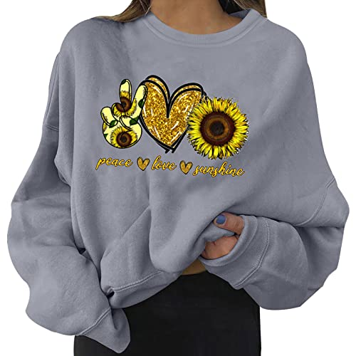 YJLX Sudadera para mujer sin capucha Aesthetic Hoodie Vintage Oversized Longshirts con estampado Camiseta de manga larga adolescente niña Tumblr Clothes Manga Larga Suéter suelto Jersey 90er Y2k