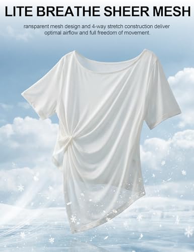 Image of Venzina Womens Plus Size Summer Cover Up Shirt - Cooling Ice Silk Sheer Mesh Top, Loose Fit Tummy Control Slimming Long Sleeve Shirt for Yoga, Beach and Casual Wear-Milky White -L