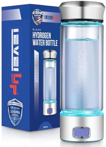 LevelUpWay - Hydrogen Generator Water Bottle SPE PEM Technology Water Ionizer (Borosilicate Glass, Silver)
