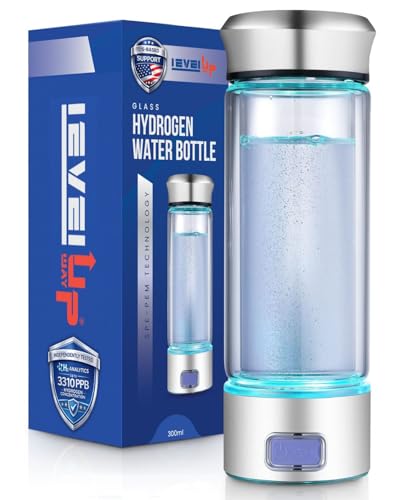 LevelUpWay Hydrogen Water Bottle Generator - Up to 3310 PPB Hydrogen, Lab-Tested by H2 Analytics, SPE/PEM Technology, Premium Borosilicate Glass, Portable for Daily Hydration