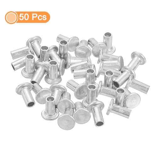 QUARKZMAN 50 Stück Halbhohlnieten, 4mm x 8mm Aluminium Flachkopf Halbhohle Nieten Metallniete für Industrie Haushaltsreparatur Befestigung, Silber