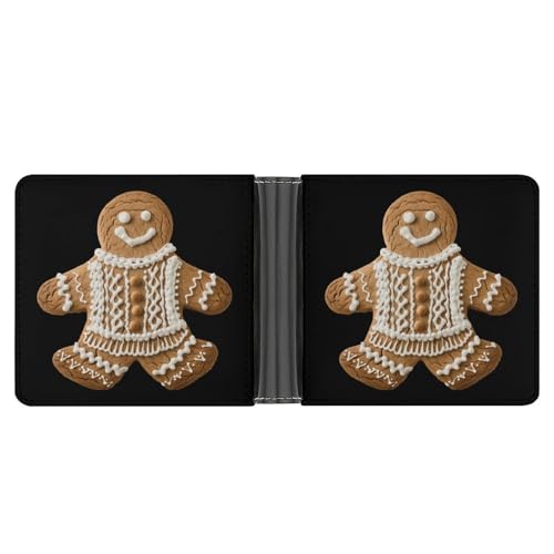 Sweater Pattern Gingerbread Biscuit Funny Men's Slim Bifold Wallet with Multiple Card Slots Front Pocket Purse