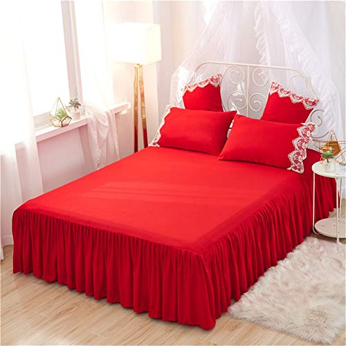 Ropa de cama de encaje rojo para boda y juego de funda nórdica de princesa coreana 200x220cm 7