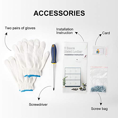 Wisuno 9 Doors Metal Storage Cabinet With Card Slot, Organizer,Shoes And Bags Steel Locker For Office, Home, Bank, School, Gym (Gray) #TOP4