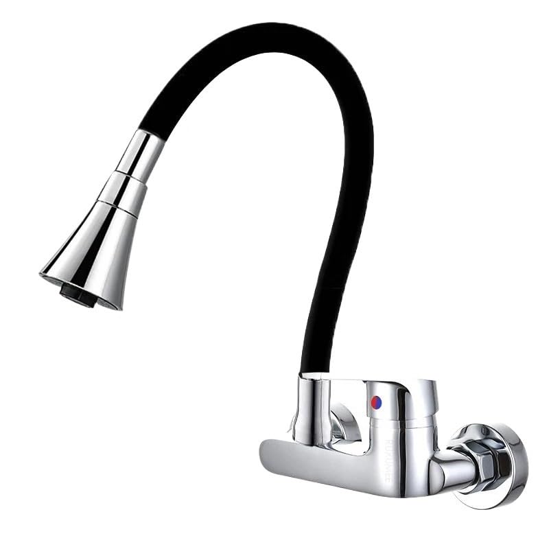Robinet de cuisine mural Feng Shui mitigeur chromé et noir avec jet flexible